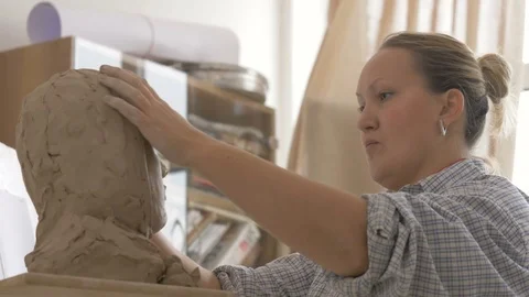 A sculpture made of clay. Stock Footage 83134386