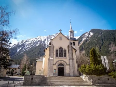 Sculpture in the main square of Chamonix of two mountaineers point to Mont Bl Stock Photos
