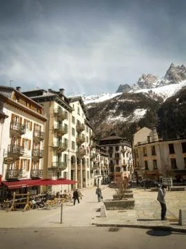 Sculpture in the main square of Chamonix of two mountaineers point to Mont Bl Stock Photos