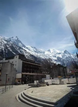 Sculpture in the main square of Chamonix of two mountaineers point to Mont Bl Stock Photos