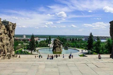 Sculpture Not one step back. Back view. Mamaev Kurgan Volgograd. Height 102. The Stock Photos