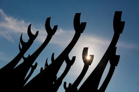 Sculpture objects on the blue sky background Foto stock