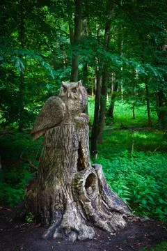 Sculpture of a owl on a stem Stock Photos