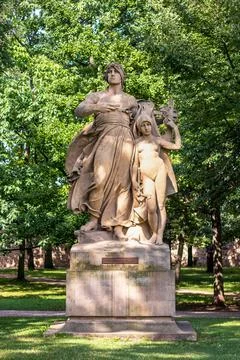 Sculpture of slavic mythical figures - statues of Lumir and Song Stock Photos