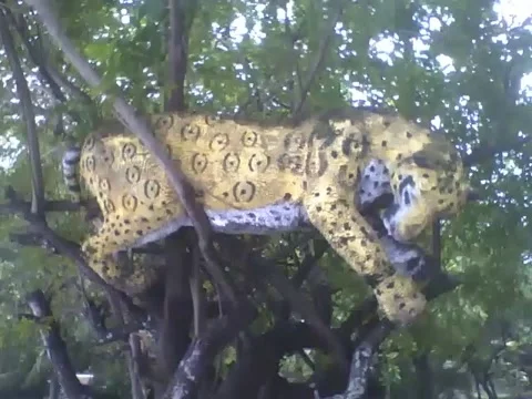 Sculpture of a tiger among the tree branches at the science museum Stock Footage 162283984