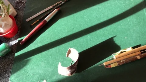 Sculpture tools on green background Stock Footage 111180825