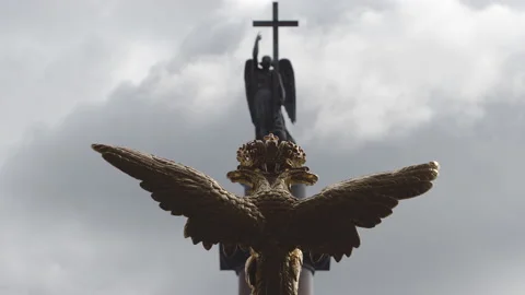 Sculpture of Two-headed Eagle and Angel with a Cross on Alexander Column Stock Footage 137282007