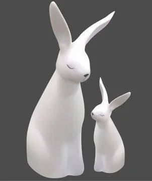 Sculpture of Two White Easter Bunnies Stock Illustration