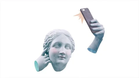 A sculpture of Venus de Milo taking a selfie with a smartphone Stock Footage 331820680