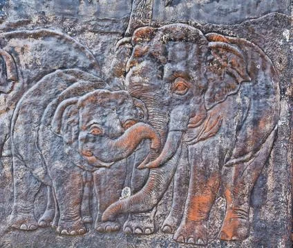 Sculptured elephants Stock Photos