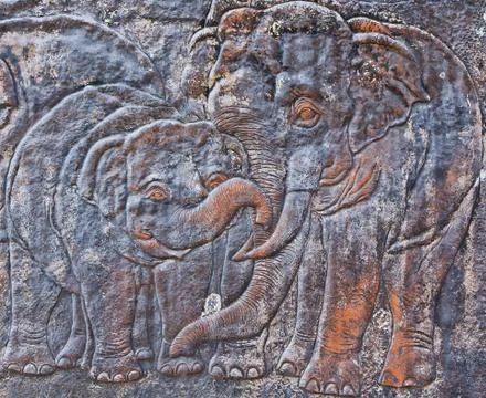 Sculptured elephants Stock Photos