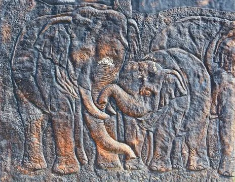 Sculptured elephants Stock Photos