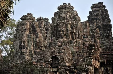 Sculptured Faces in Temple Stock Photos