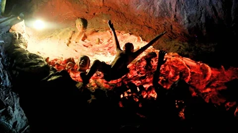 Sculptures depicting violence in Buddhist hell Stock Footage 48848742