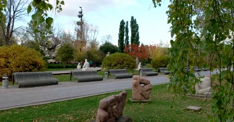 Sculptures of different eras in the Museum under the open sky Stock Footage 68734465