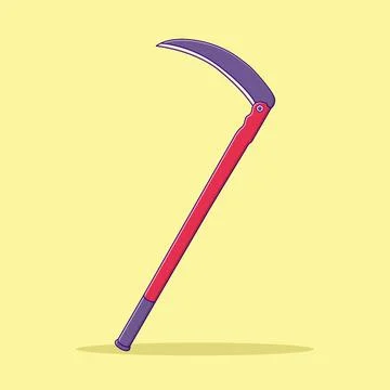 Scythe Vector Illustration. Object. Farming Tool Vector. Flat Cartoon Style.. Illustrazione stock