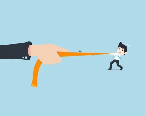 SD Business Man Pulling the rope from the giant business hand with difficulty Stock Illustration