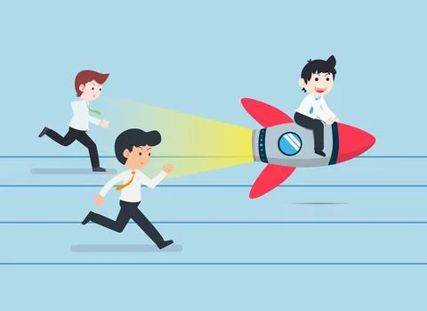 SD Business Man Sit on a rocket and go faster than everyone Stockillustratie