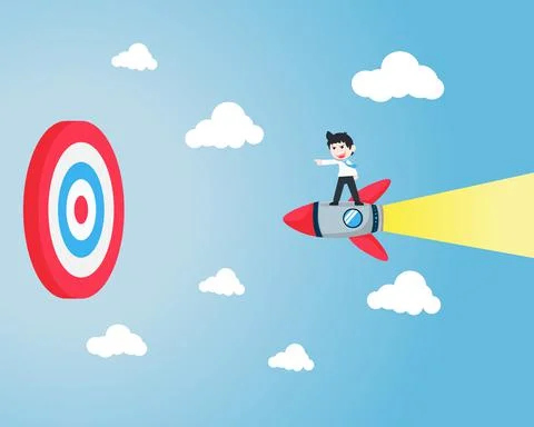 SD Business Standing on a rocket, directed at the target quickly Stock Illustration