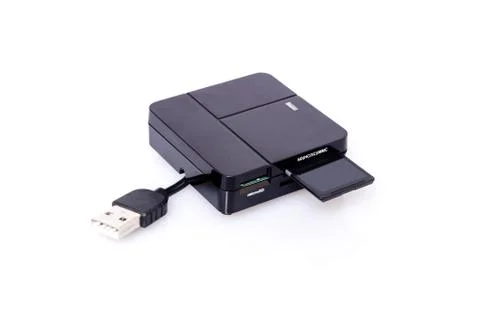 SD card and reader on white Stock Photos