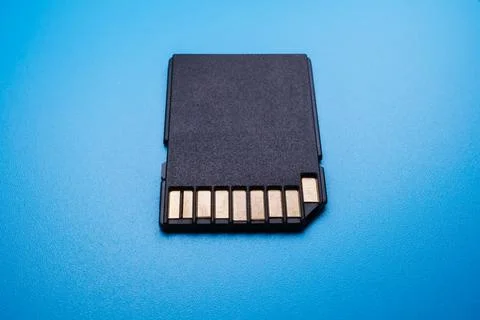 SD Card on Blue Data Storage Electronics Photograph 写真素材