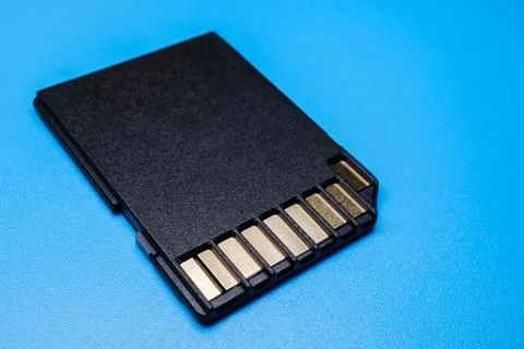 SD Card on Blue Data Storage Electronics Photograph 写真素材