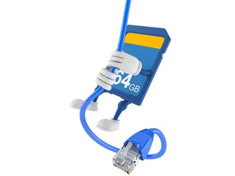 SD card character swinging on network cable Illustrazione stock