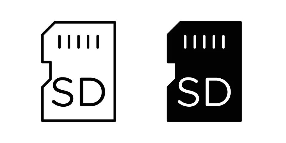 Sd card icon drawing lines. Silhouette style vector bundle Stock Illustration