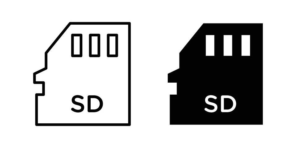 Sd card icon silhouette vector set. thin line pack 库存插图