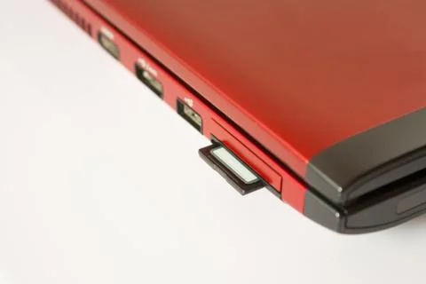 SD Card in personal computer isolated over white Stock Photos