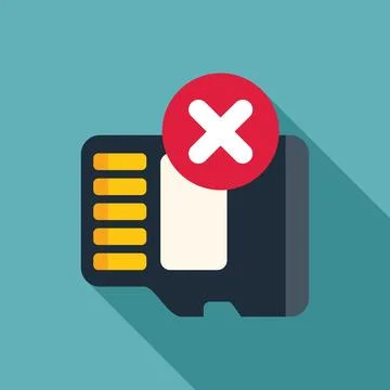 Sd card showing error message with red cross symbol Illustrazione stock