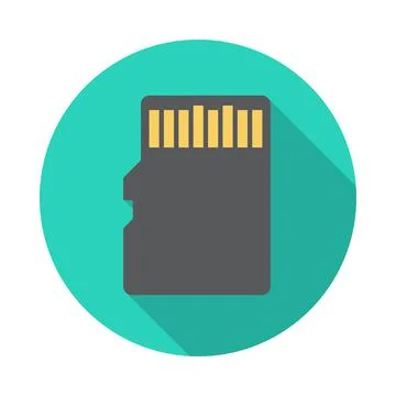 SD memory card circle icon with long shadow. Flat design style. Memory card s Stock Illustration