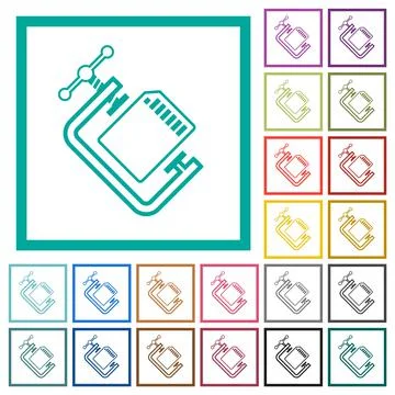 SD memory card compress outline flat color icons with quadrant frames Stock Illustration