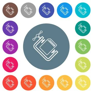 SD memory card compress outline flat white icons on round color backgrounds Illustrazione stock