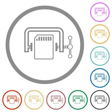 SD memory card compress outline flat icons with outlines Illustrazione stock