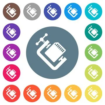 SD memory card compress solid flat white icons on round color backgrounds Stock Illustration