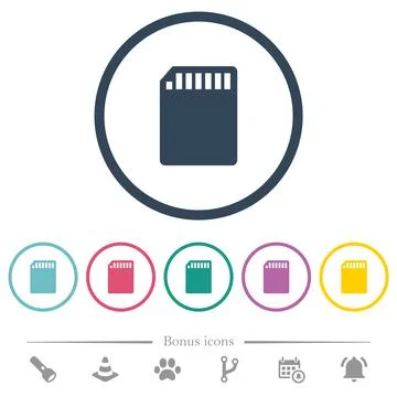 SD memory card flat color icons in round outlines Stock Illustration