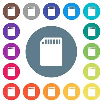 SD memory card flat white icons on round color backgrounds Stock Illustration