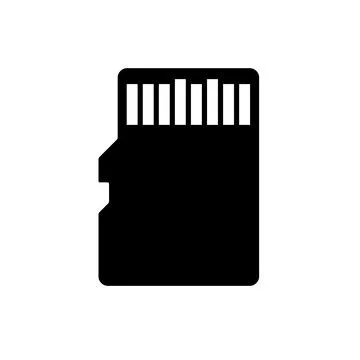 SD memory card icon. Black, minimalist icon isolated on white background. Mem Illustrazione stock