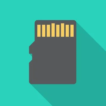SD memory card icon with long shadow. Flat design style. Memory card simple s Stock Illustration