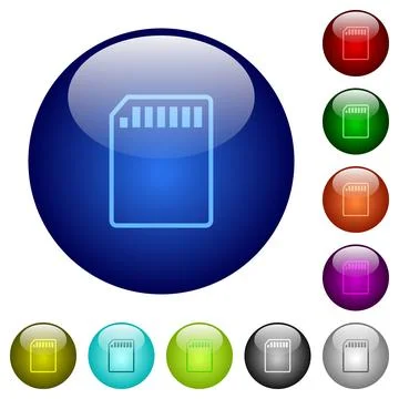 SD memory card outline color glass buttons Stock Illustration