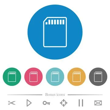 SD memory card outline flat round icons Stock Illustration