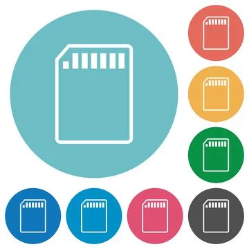 SD memory card outline flat round icons Stock Illustration