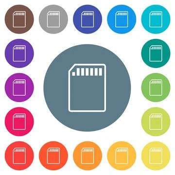 SD memory card outline flat white icons on round color backgrounds Stock Illustration