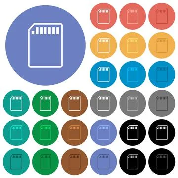 SD memory card outline round flat multi colored icons Stock Illustration
