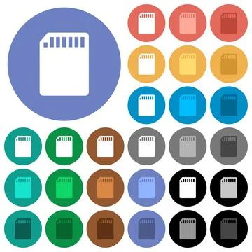 SD memory card round flat multi colored icons Stock Illustration