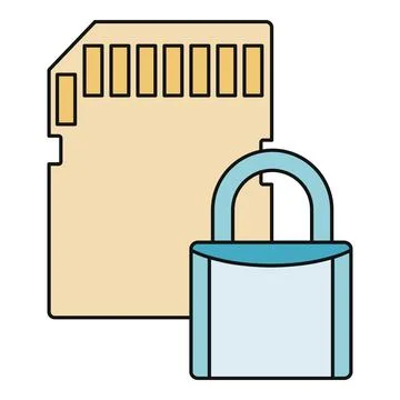 Sd memory card securing data with padlock icon Stock Illustration