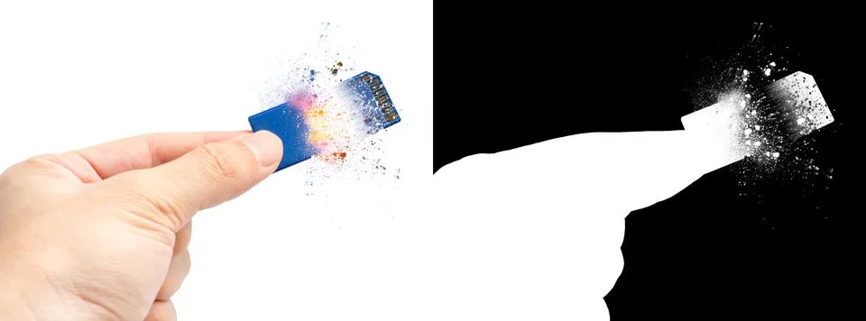 SD memory storage explosion, blow up Flash memory or explosive Flash storag.. Stock Photos