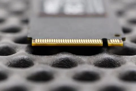 SDD placed on textured surface for close-up view of connector Stock Photos