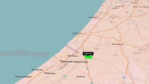 Sderot City Location Map Southern Israel Border Animation Stock Footage 344815611